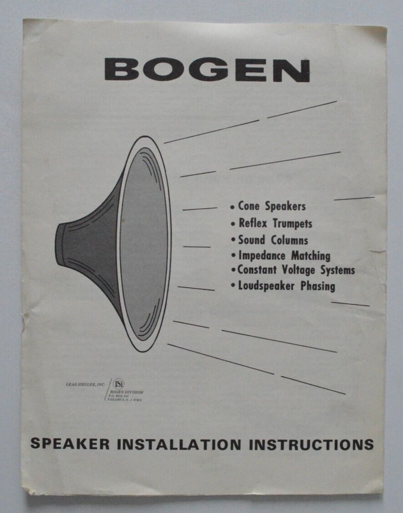 BOGEN Speaker 1970 Installation Instructions English