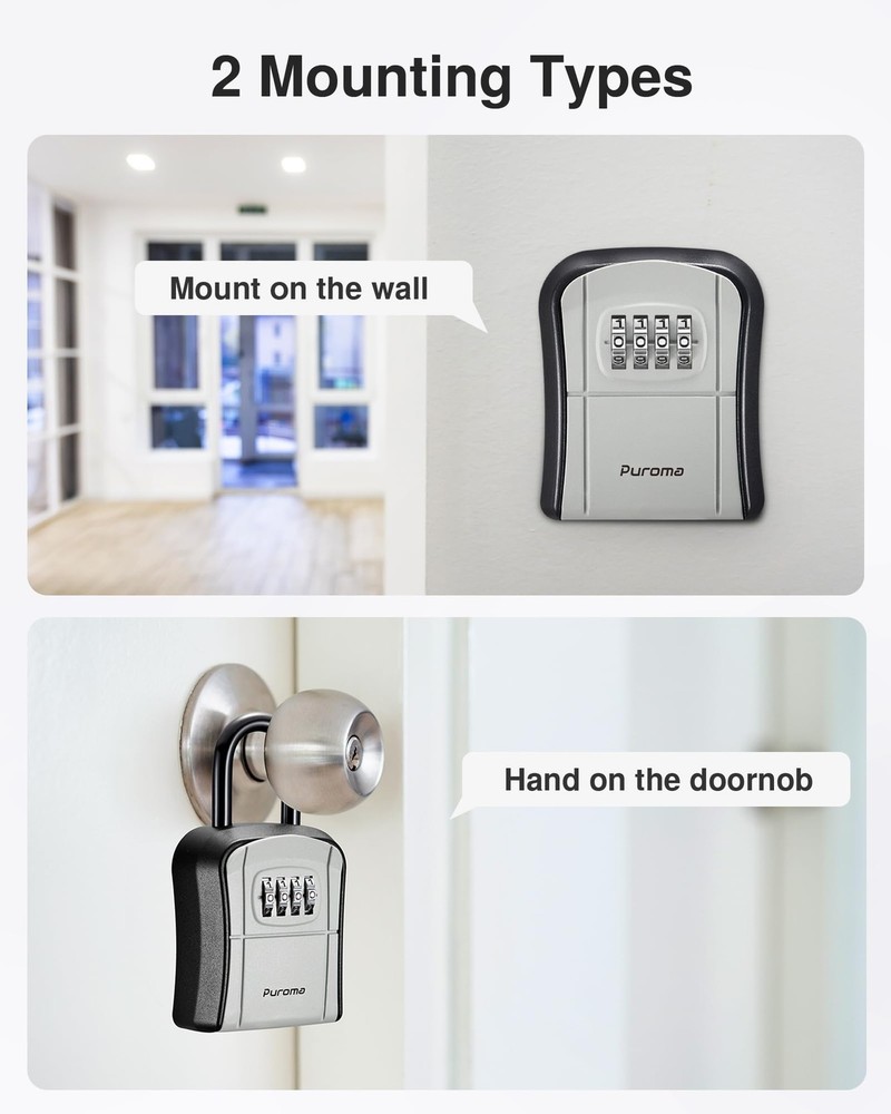 Key Lock Box, Portable Combination Lockbox Wall-Mounted Key Storage Box for H...