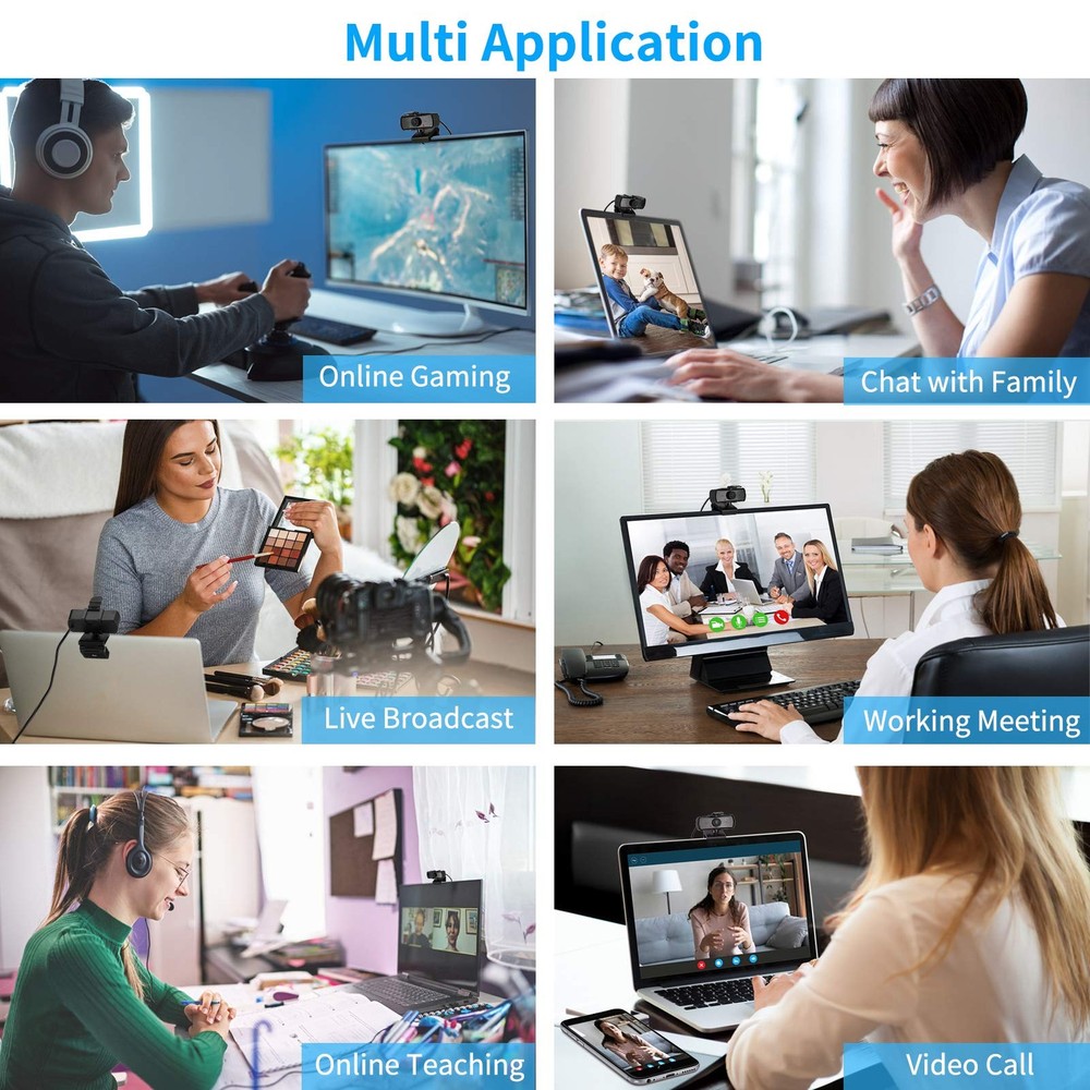 2040x1080 High Resolution HD Desktop Webcam with Microphone for PC Computer M...