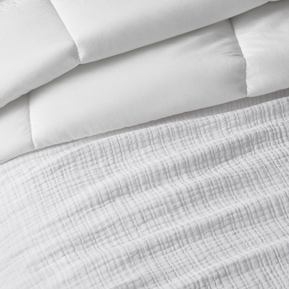 Casaluna Cotton Chambray Comforter Set Solid Year-Round, White, Full/Queen