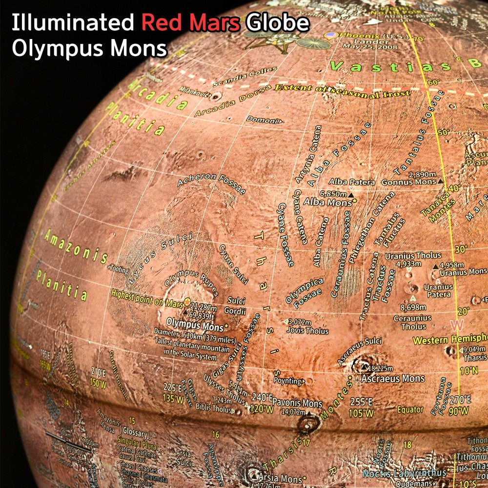 Mapsoft Explorer Illuminated Mars Globe, 24cm/9.5", RI-24, Lamp, Light, LED