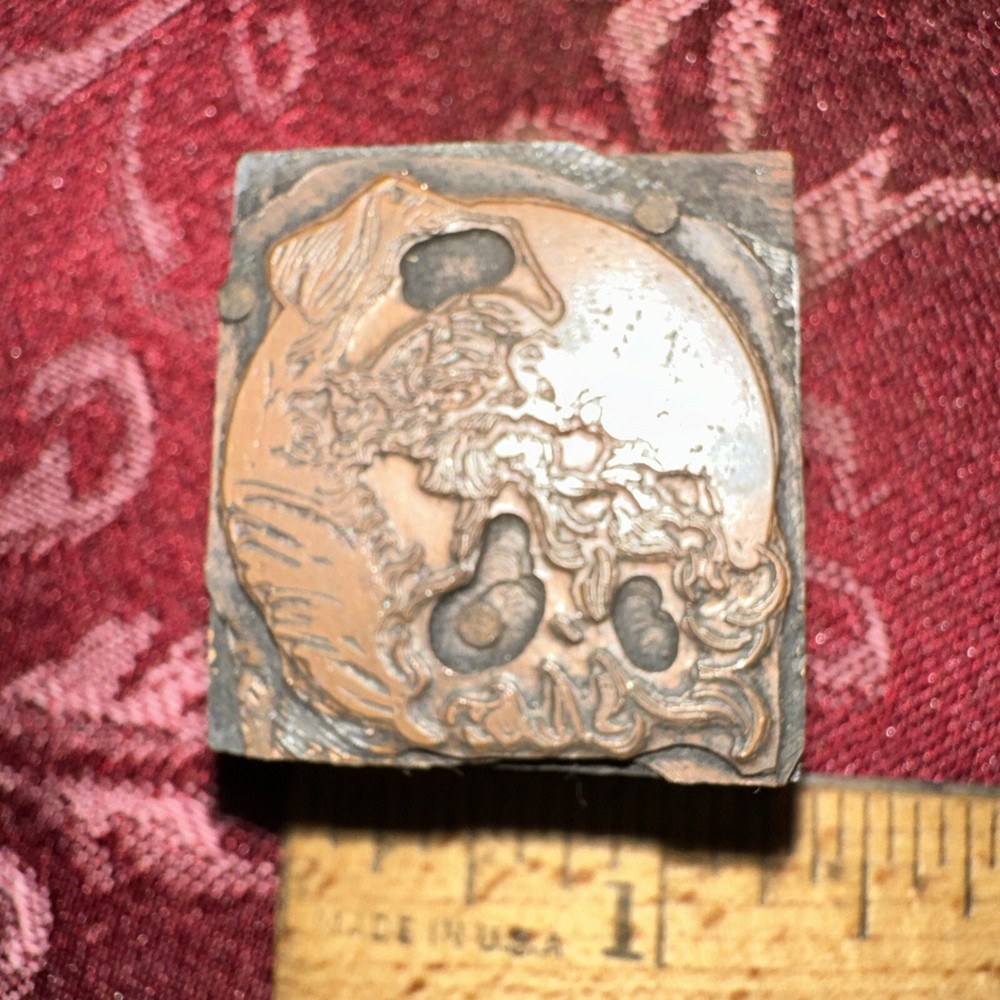 Printing Block “ Man Starting a Campfire??” Copper Face