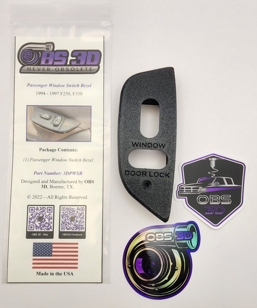 1994 - 1997 Ford Passenger Window Switch Panel / Bezel. 3D Printed! New!