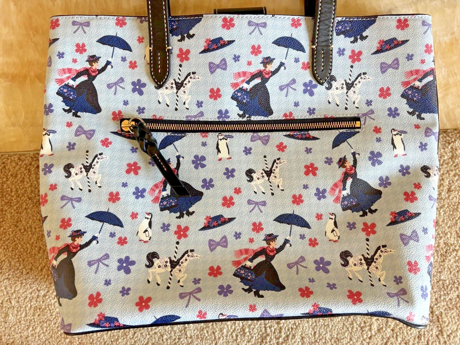 Dooney & Bourke Mary Poppins Hadley Tote Bag Disney Leather Trim Blue
