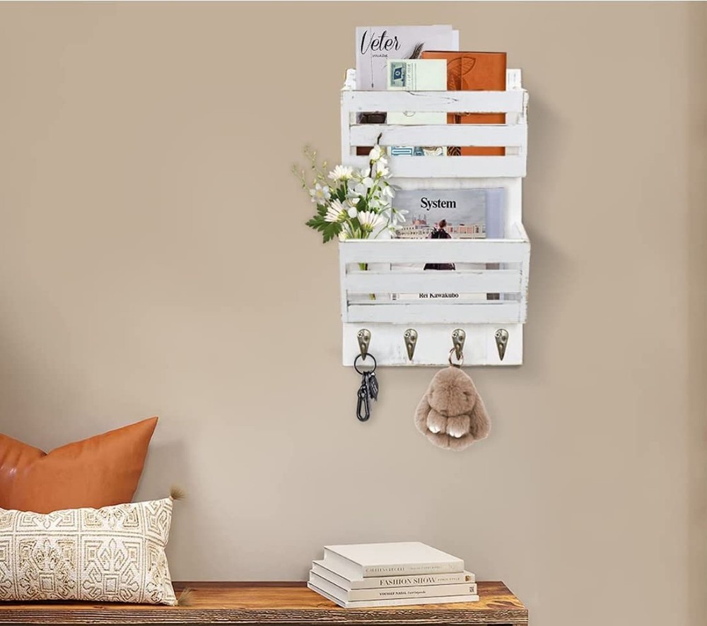 Unistyle Mail Holder with Key Hooks Mail Organizer Wall Mount Hanging Mail Or...