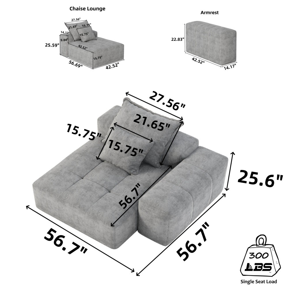 Modern Oversized Sectional Sofa, No Assembly, Chenille Fabric, 30+ Combos
