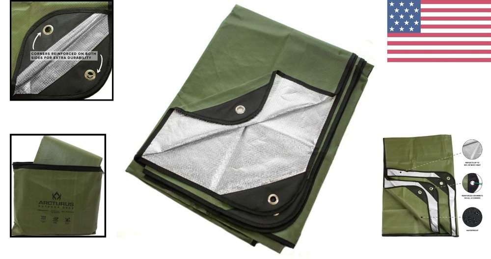 Versatile 3-Layer Thermal Tarp – 60x82in, Windproof & Lightweight Emergency Gear