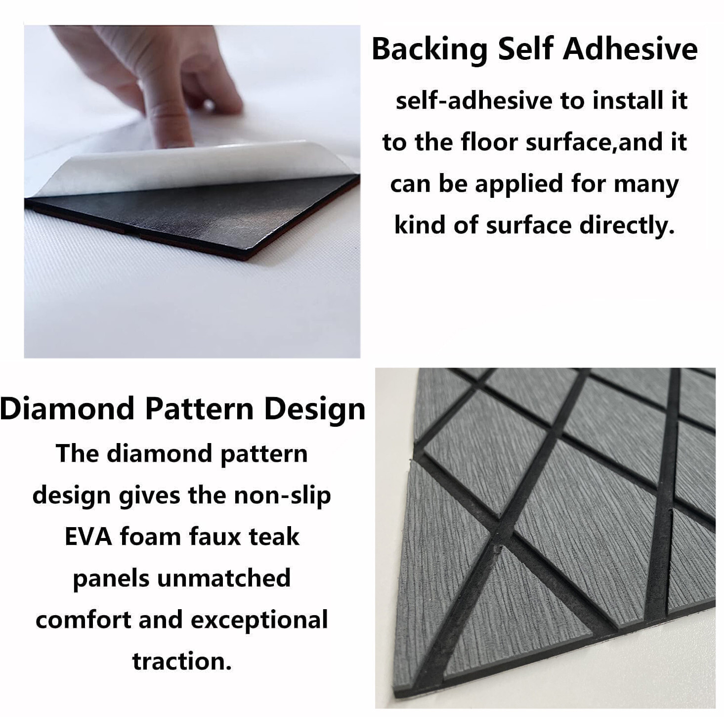 EVA Foam Boat Flooring Nonskid Marine Sea Decking Carpet , Dark Gray Diamond Mat