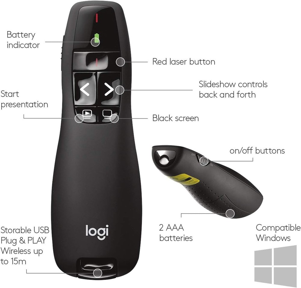 USB PowerPoint Clicker with Wireless Connectivity and Quick-start Guide