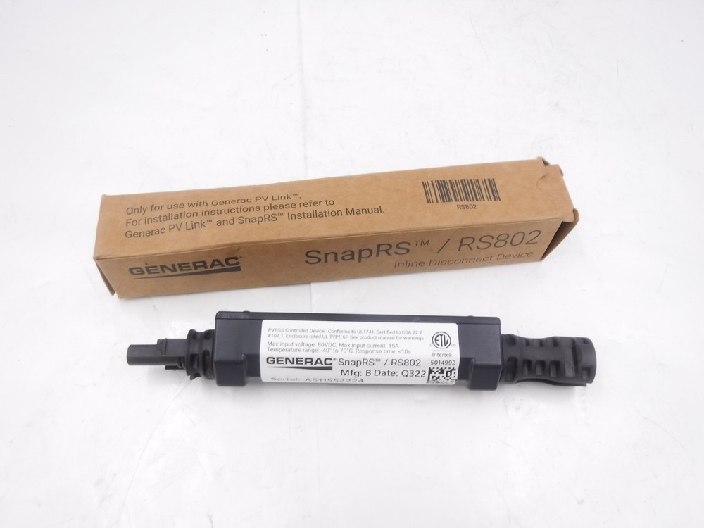 Generac 2.15AMP Max Input Gen 2 Inline PV SnapRS Disconnect Switch For 2017 NEC