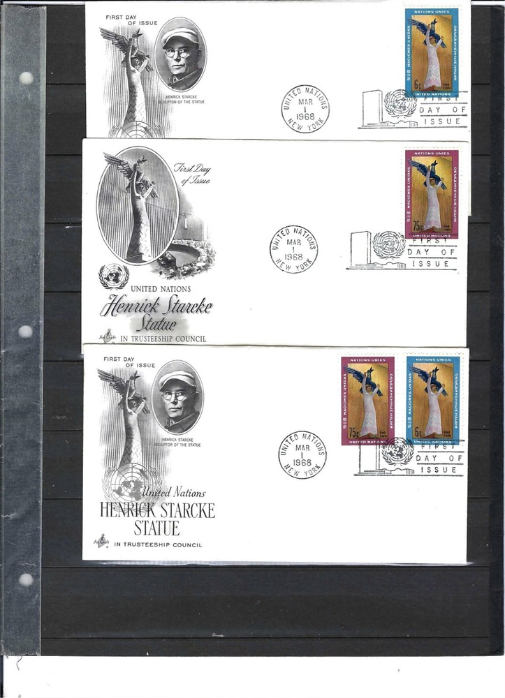 1968 UN STARCKE STATUE FDC's (Singles & Combo) - ARTCRAFT Cachet (813A)
