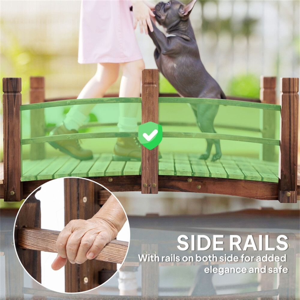 Wooden Garden Bridge Arc Footbridge Curved Bridge Frame with Side Rails