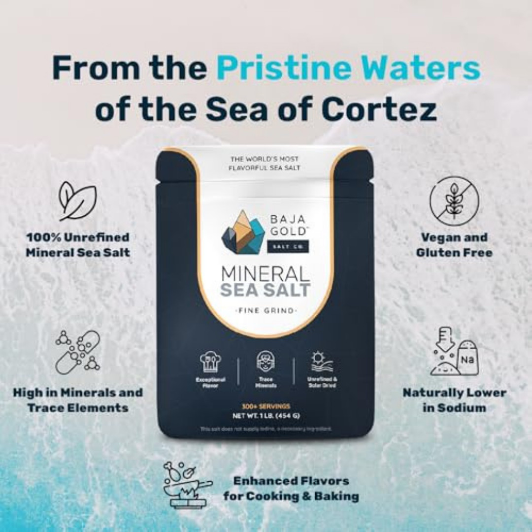 Baja Gold Mineral Sea Salt, Fine Grind, 1 Lb. Bag, Free Shipping! New!!!