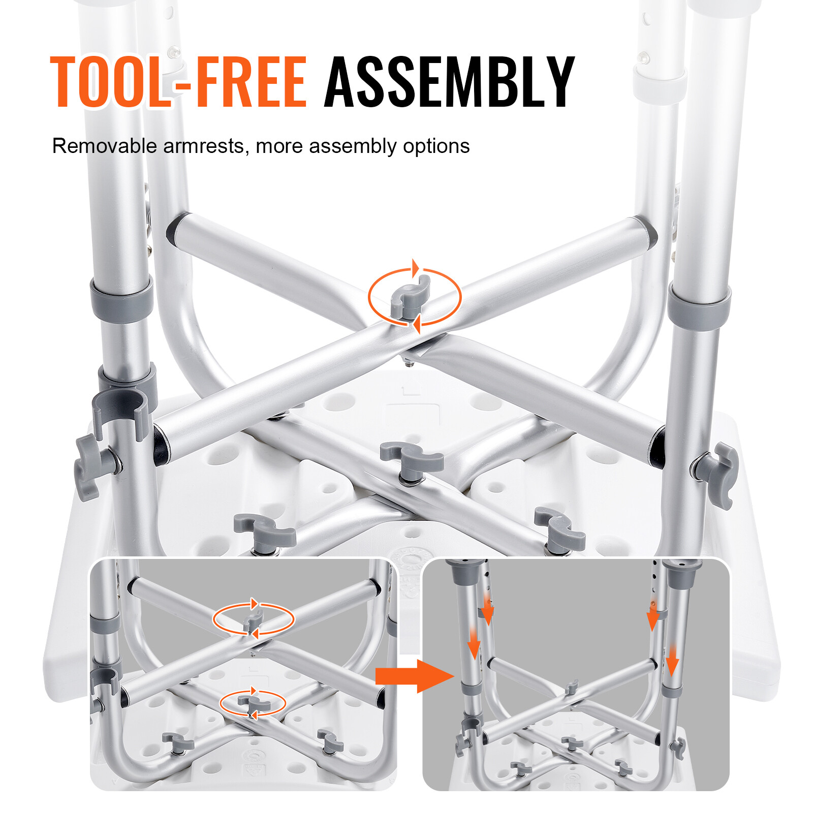 VEVOR Shower Chair 500Lb w/Padded Bath Seat Adjustable Shower Stool Non-Slip