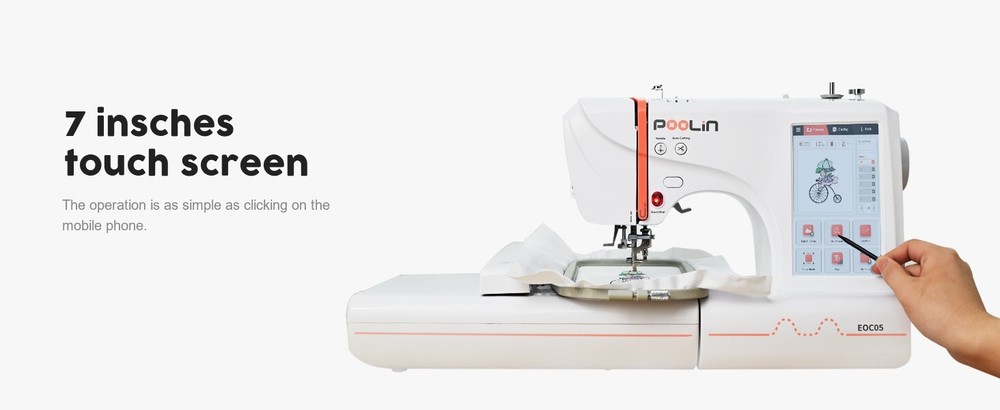 Poolin EOC05 4 x 9.2" Computerized Embroidery Machine 7'' Large LCD Touch Screen