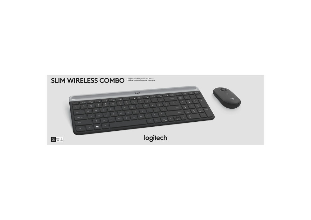 Logitech Slim Wireless Keyboard and Mouse Combo - Low Profile Compact Layout