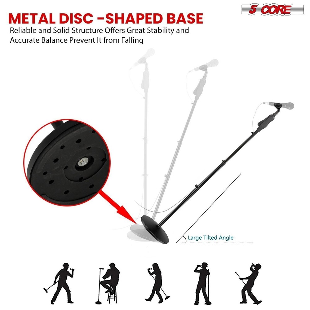 5Core Round-Base Floor Microphone Stand With Quick Release Single Hand Clutch
