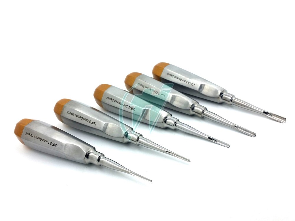 GERMAN 5 PCS STRAIGHT DENTAL SURGERY EXTRACTION LUXATING ELEVATOR-( GOLD)