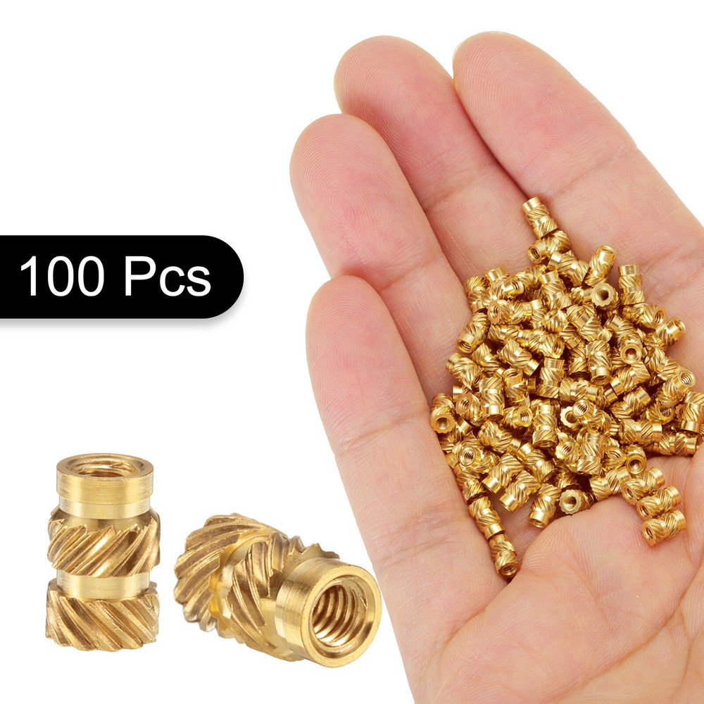 100pcs M2 Threaded Inserts Brass Heat Set Insert M2x5.5mm, OD 3.5mm Knurled Nuts