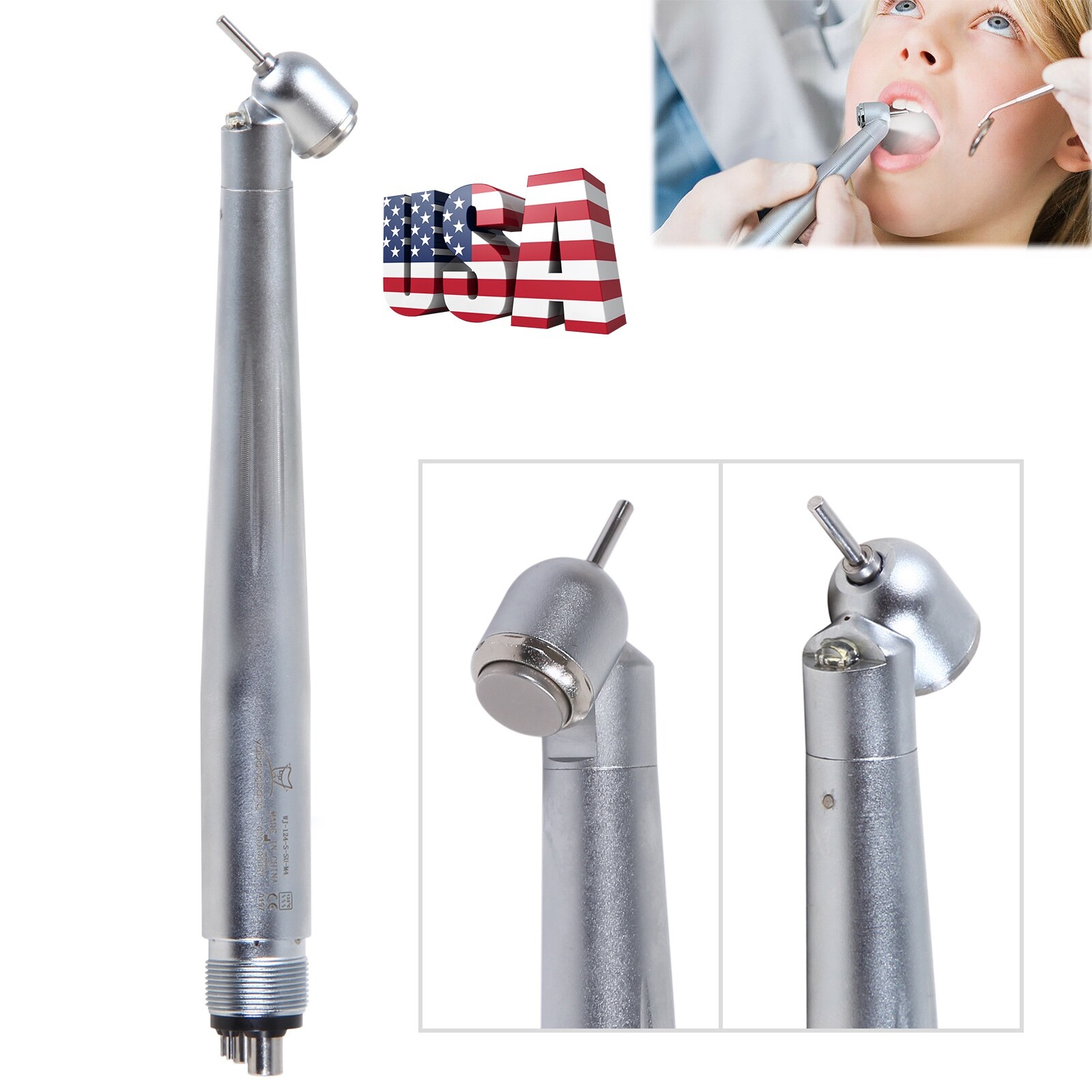 NSK Style Dental LED 45° Degree Surgical High Speed Handpiece Push Button 4 Hole