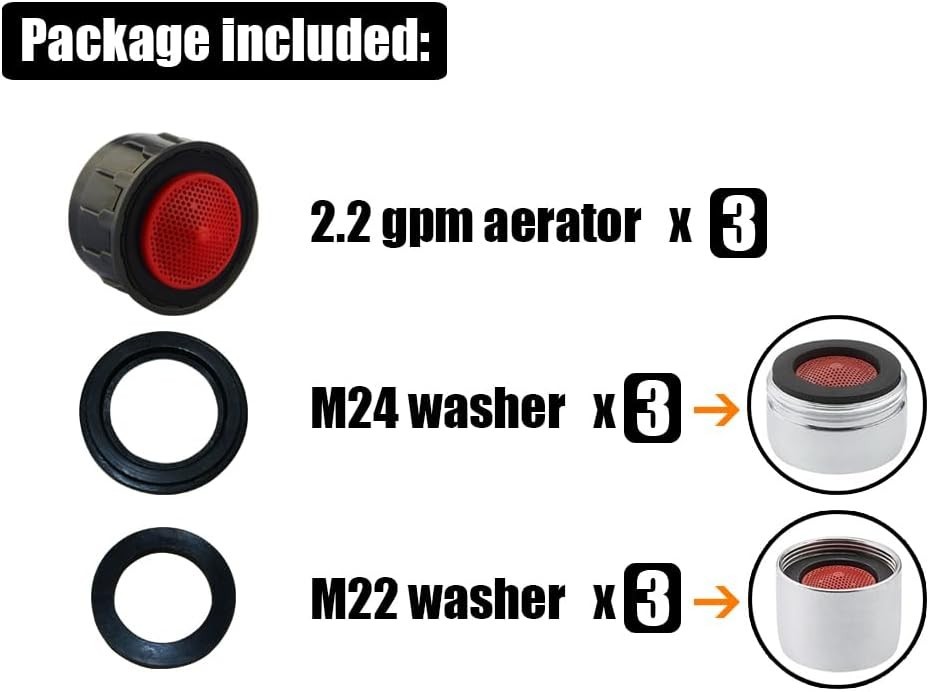 3 Pack Faucet Aerator Insert 2.2 GPM Flow Restrictor Bathroom Replacement Part