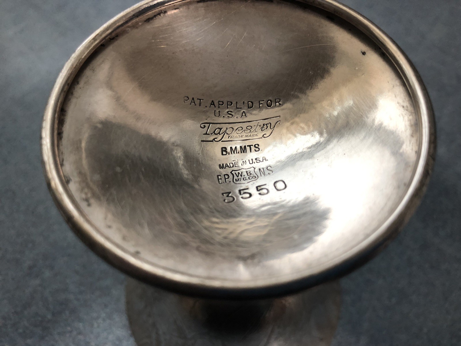 Vintage W.B. MFG Co. Silver Plate Goblet - TAPESTRY - Floral 3550