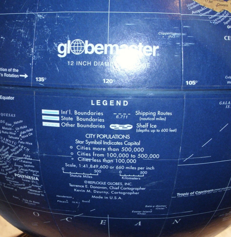 REPLOGLE GLOBEMASTER 12" BLUE WORLD GLOBE ART DECO BASE