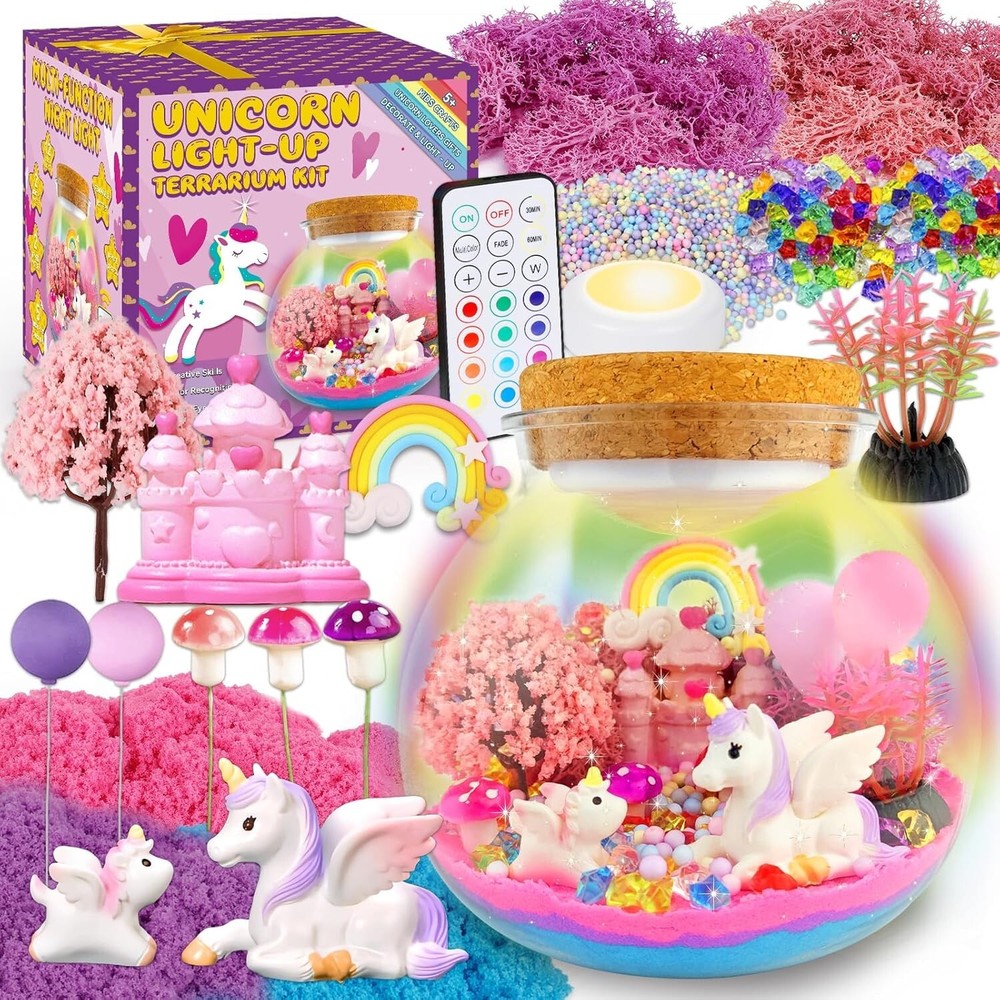 Creative Unicorn Terrarium Crafts Kit - Remote-Controlled LED Night Light Inside