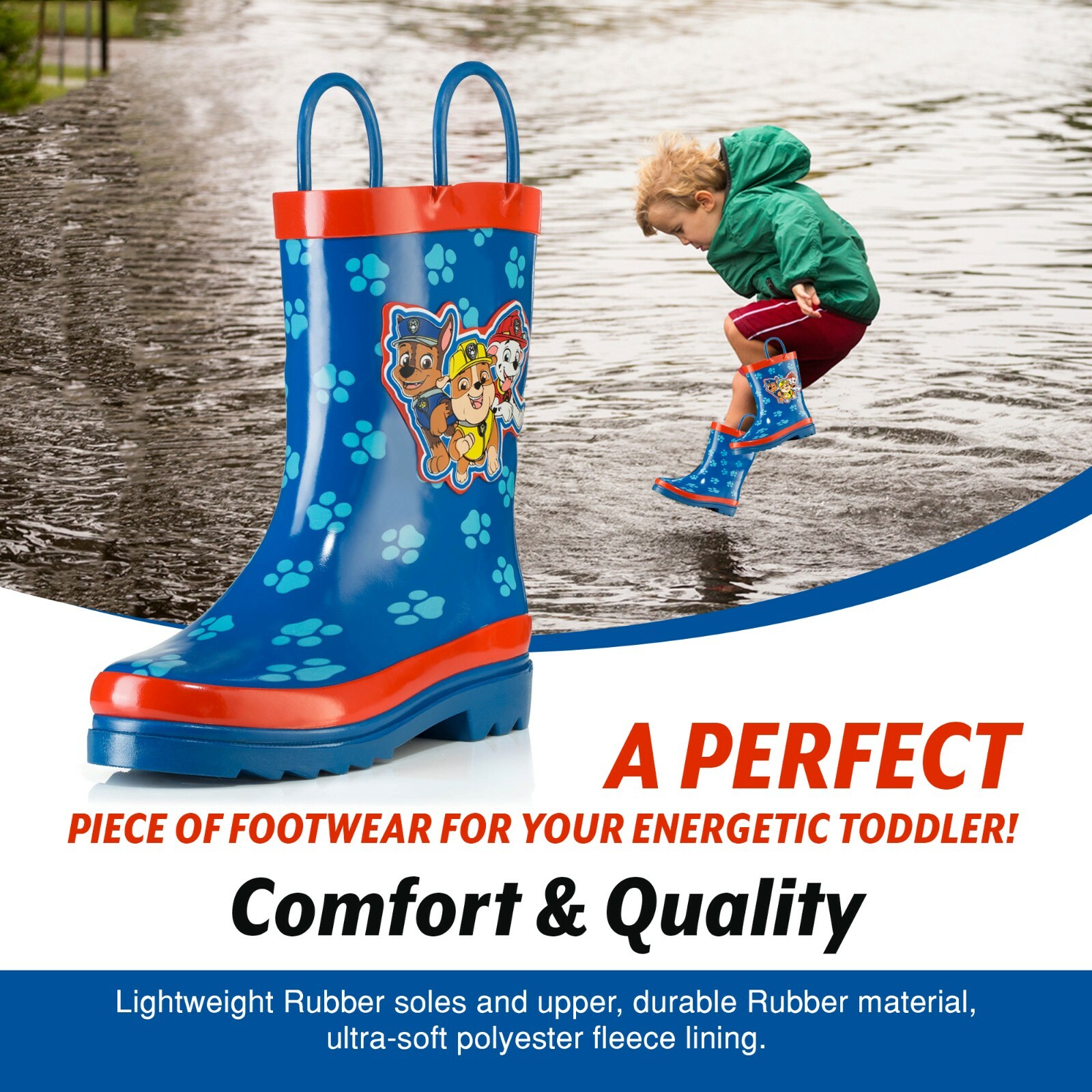Nickelodeon Kids Boys' Paw Patrol Character Printed Waterproof Rubber Rainboots