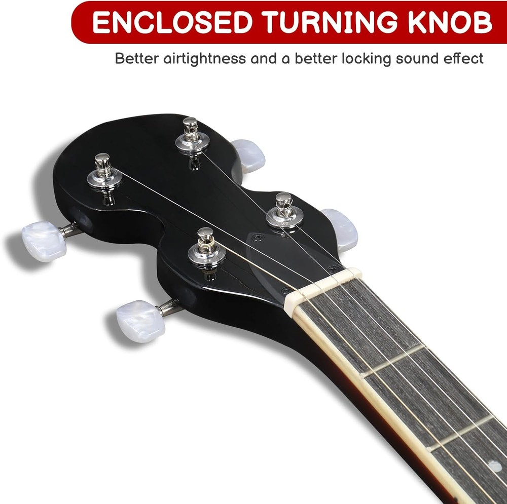 5 String Banjo Set,Full-Size Right Handed Closed Solid Sapele Back&Mahogany Neck