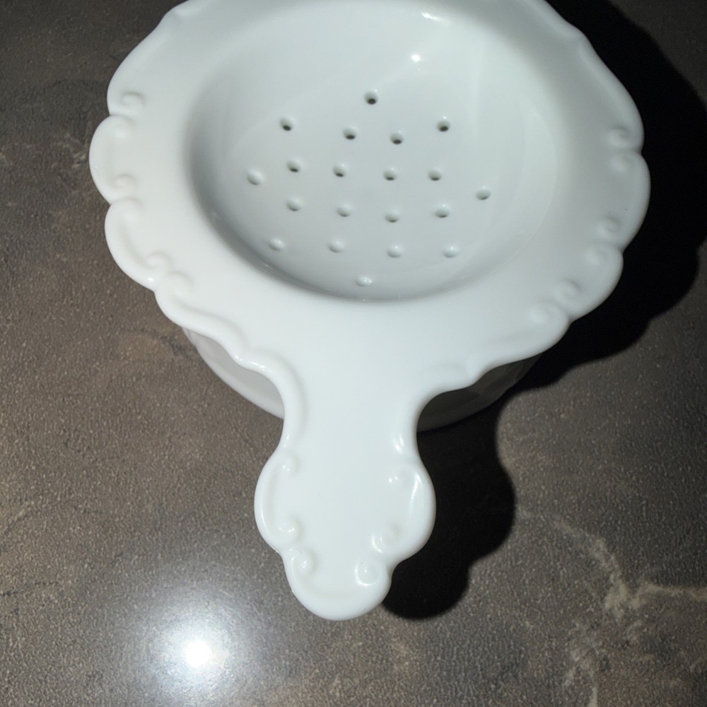 VINTAGE- White Ceramic Tea Strainer With Receptacle