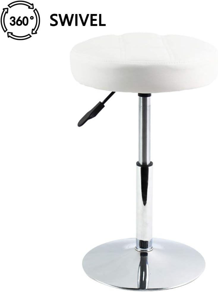 Adjustable Swivel Barstool White PU Leather 32cm Diameter 220lbs Maximum Load