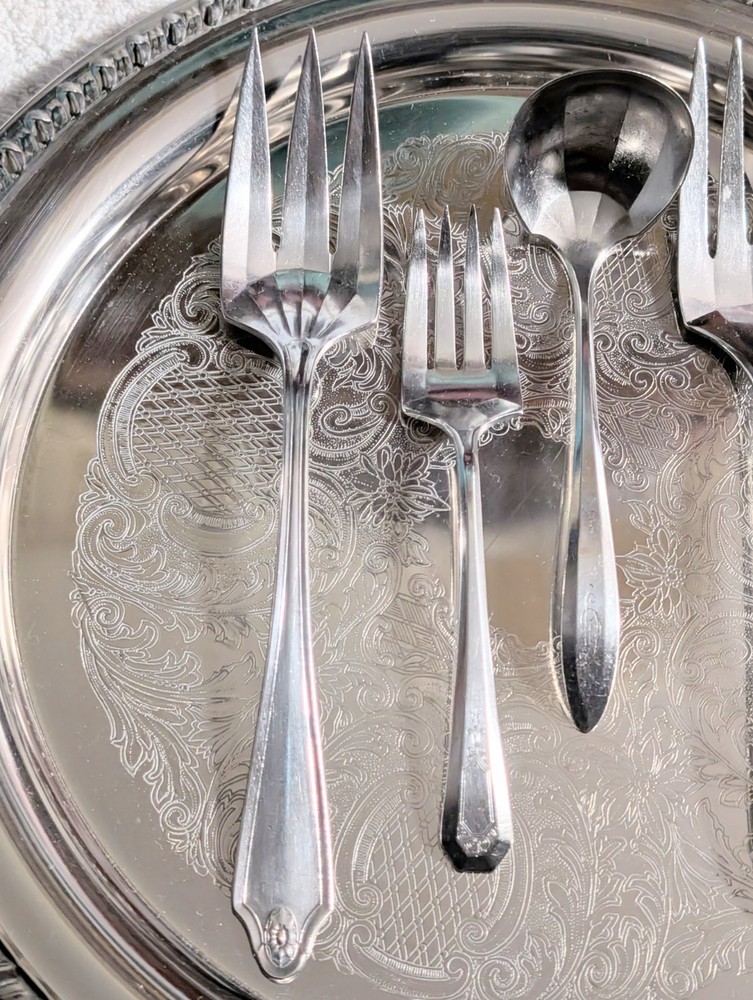 Silver Platter And Serving Forks & Ladel