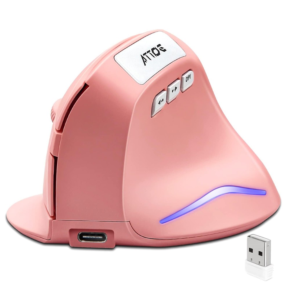 Wireless Vertical Ergonomic Optical Mouse Pink Computer Mouse with 3 Adjustab...