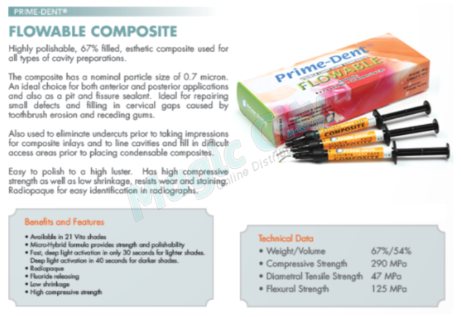 Prime-Dent Flowable Light Cure Dental Composite 4 Syringe Kit - A2 #004-010A2