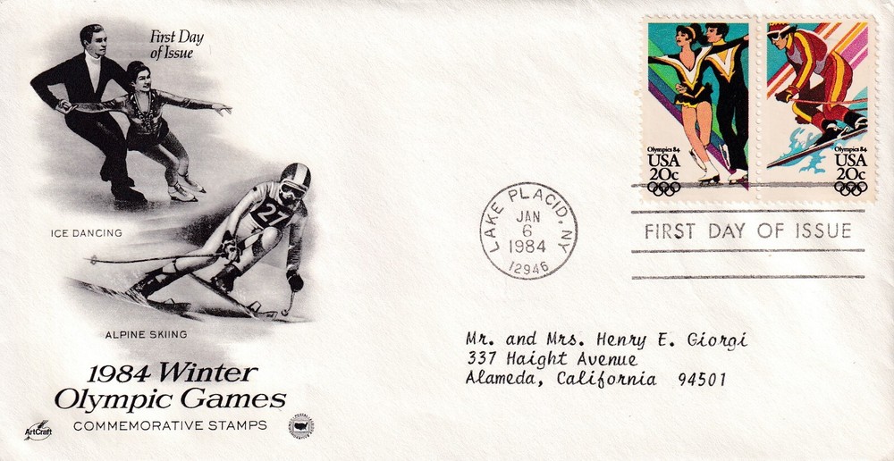 STAMP US SCOTT 2067, 2068 "1984 Winter Olympics Games" 20 CENT 1984 FDC - E