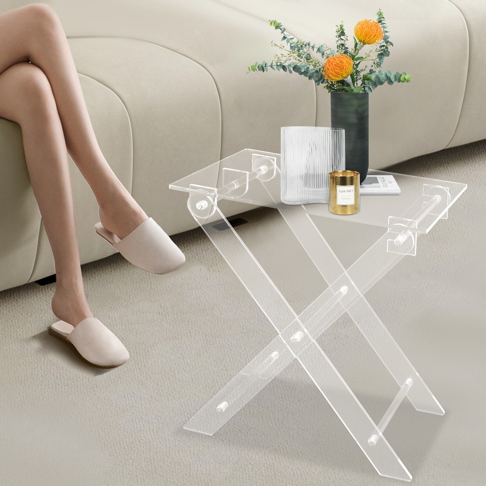 Foldable Acrylic Computer Table X-shaped Clear Computer Rack Stand Coffee Table