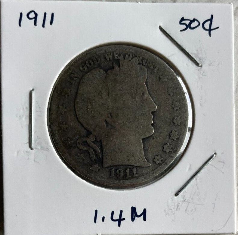 1911 50C Barber Silver Half Dollar - US Silver Colin