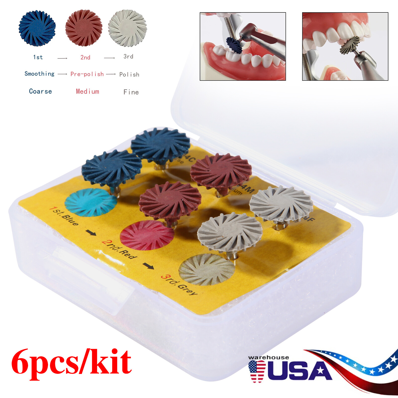 6Pcs Dental Composite Polishing Diamond System RA Disc 14mm Wheel Kit SANDENT po