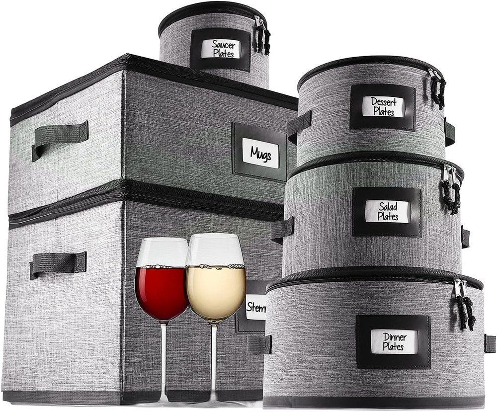 Fine China Storage Containers, 6 Piece Dish Storage Containers, Stackable Plate