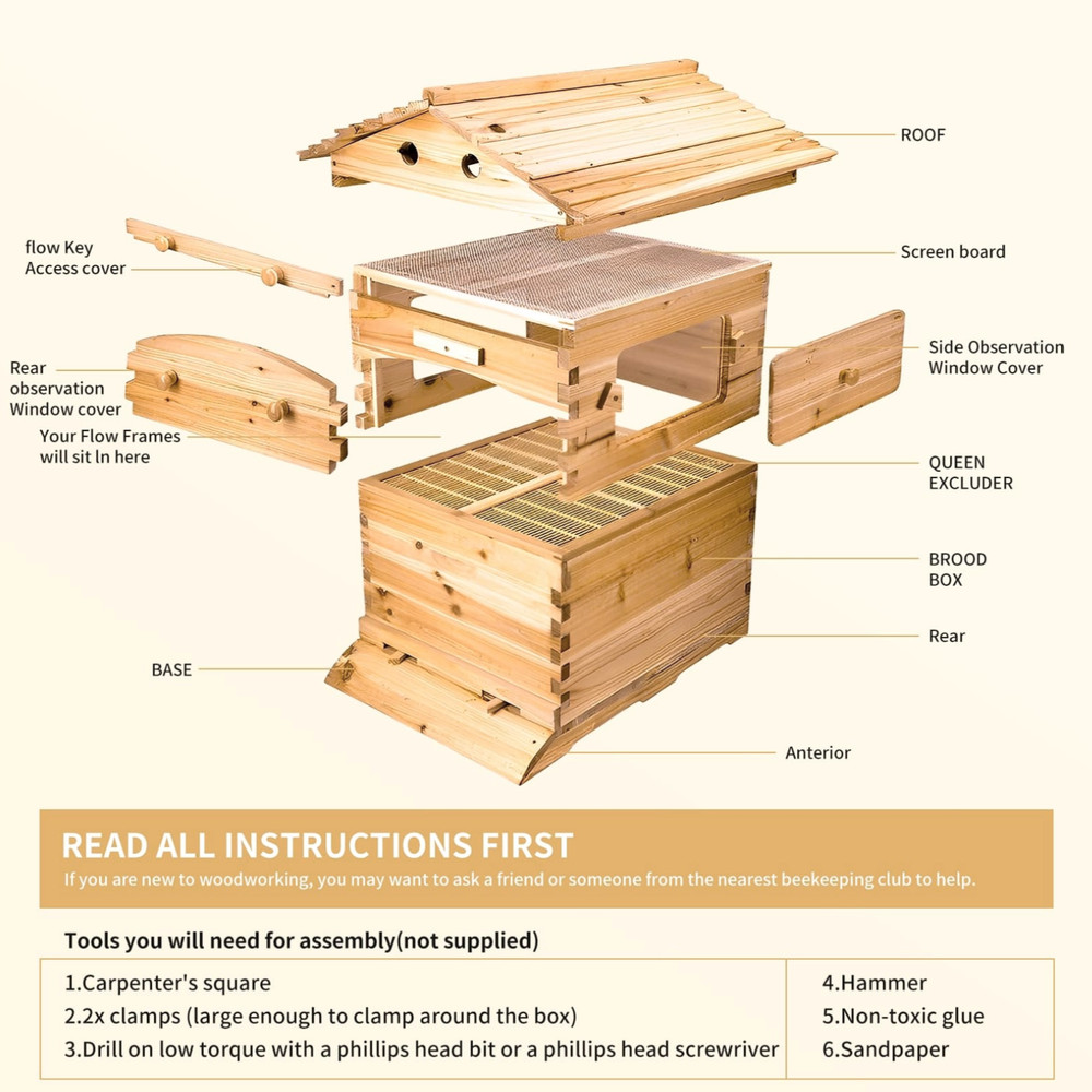 Bee Hive Boxes, Bee Hive Starter Kit - With 7 Flowing Bee Hive Frames