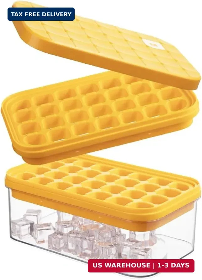 Brigii Ice Cube Tray with Lid&Bin, Ice Cube Mold with 56 Cubes, Stackable Ice Tr