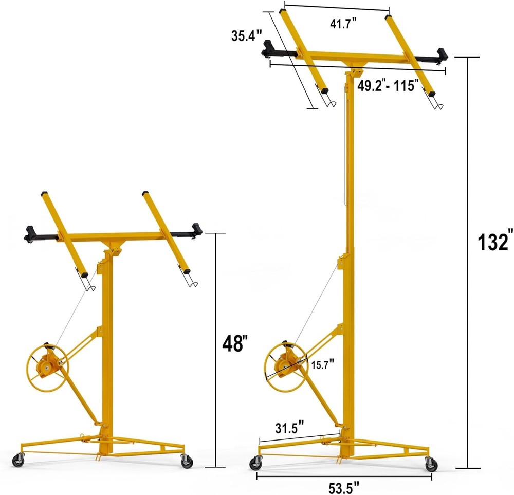 11FT Drywall Lifter Panel Hoist Jack Rolling Caster Lockable 150lbs Yellow