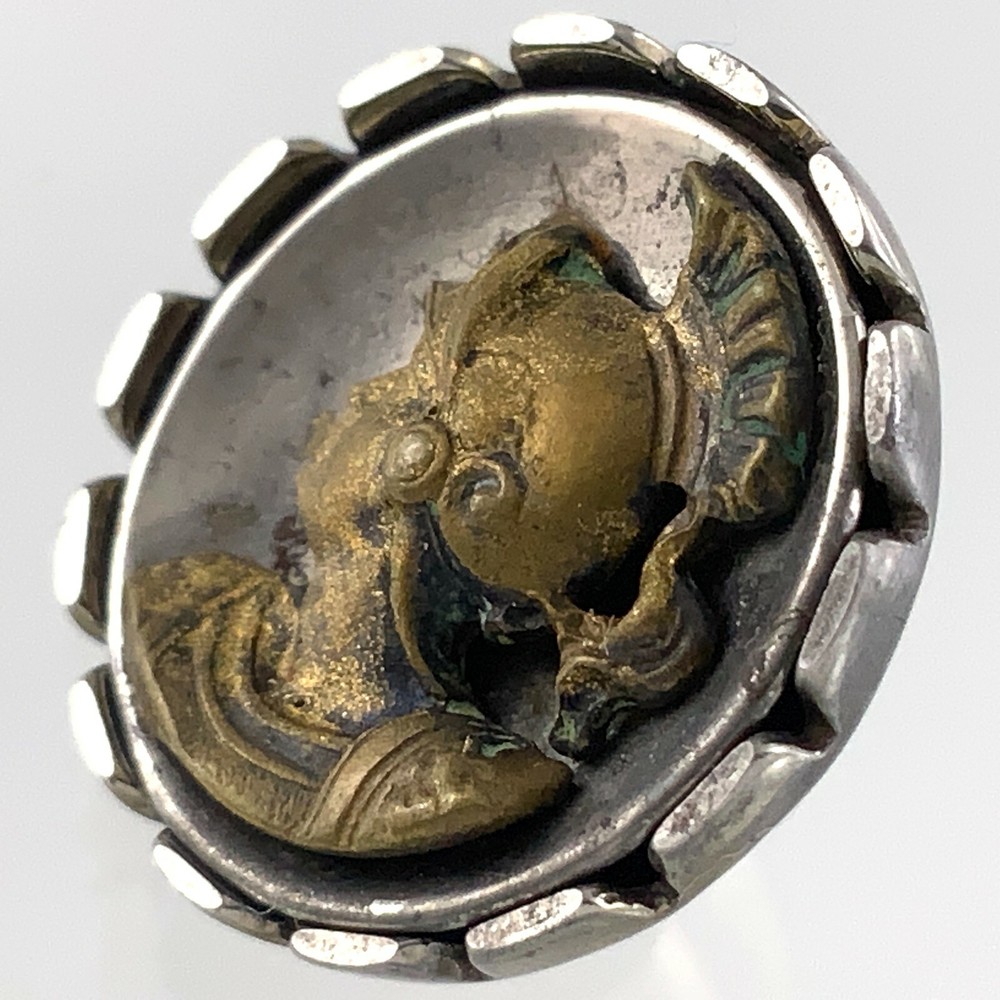 Victorian Brass Metal Garment Button .8in Knights Relief Pattern 287B