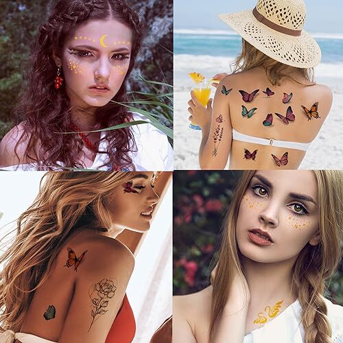 JEEFONNA 60 Sheets Face Temporary Tattoos, Metallic 60 Sheets Temporary Tattoos