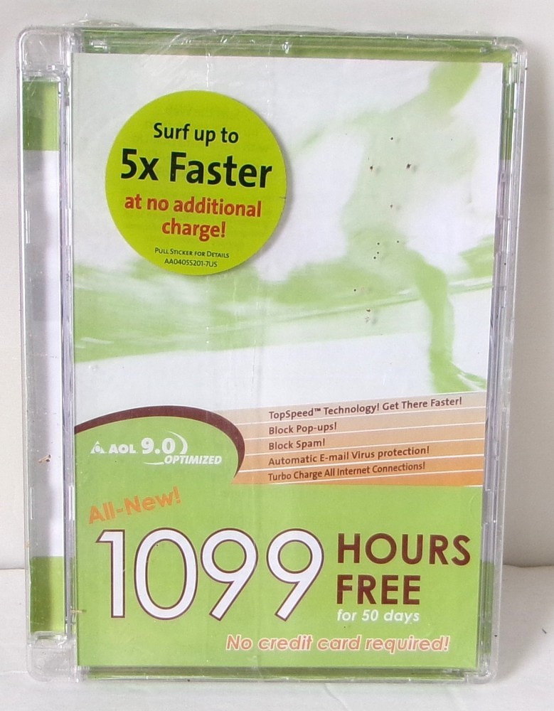 Vtg 2003 AOL Version 9.0 Optimized CD 1045 Hours Free Retro Tech White/Green