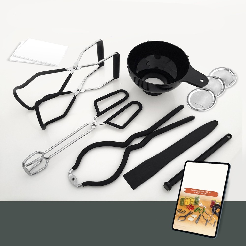 Complete Canning Kit For Beginners, 8 Pcs, Jar Tools, Labels, Black