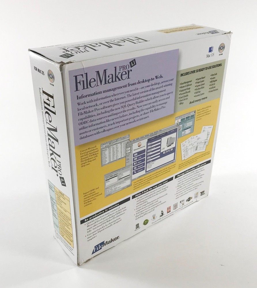 Filemaker Pro 4.1 Software For Mac • Database • Complete in Box w/Serial Numbers
