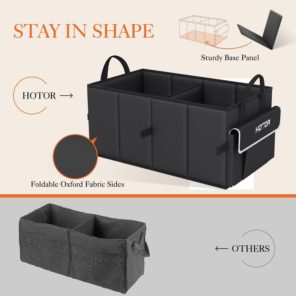HOTOR Trunk Organizer - Car with 5 Pockets, Medium, Black