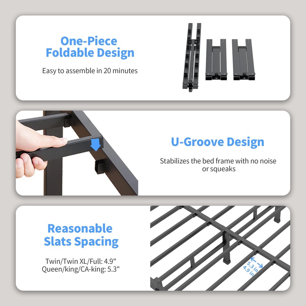 18 Inch Full Size Bed Frame with Mattress Slide Stopper - Double Black Basic ...